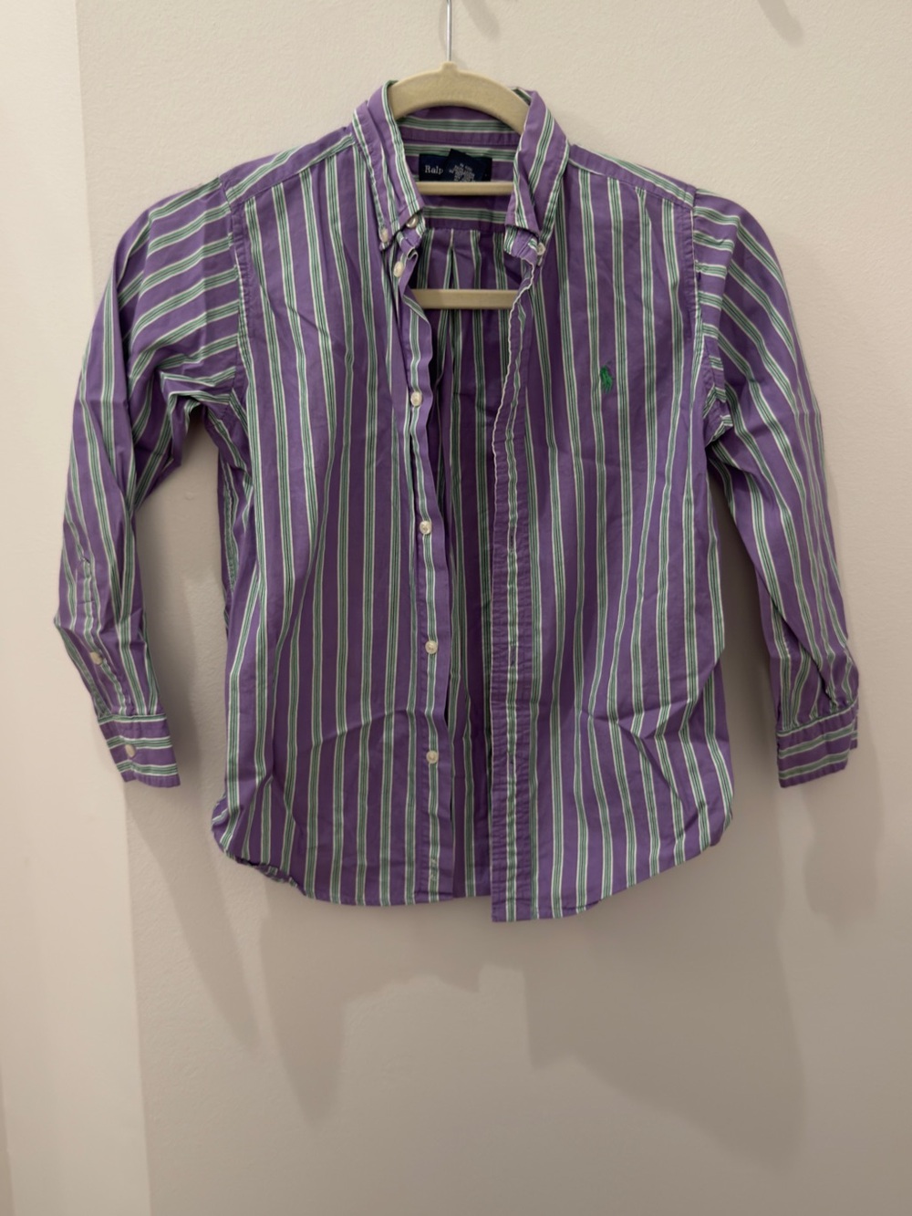 Ralph Lauren Purple Shirt with Green and White Stripes - boys button down